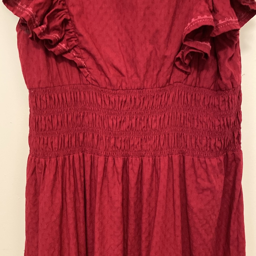 Dress Ruffled Embroidered Long Red Pretty - Picture 9 of 14